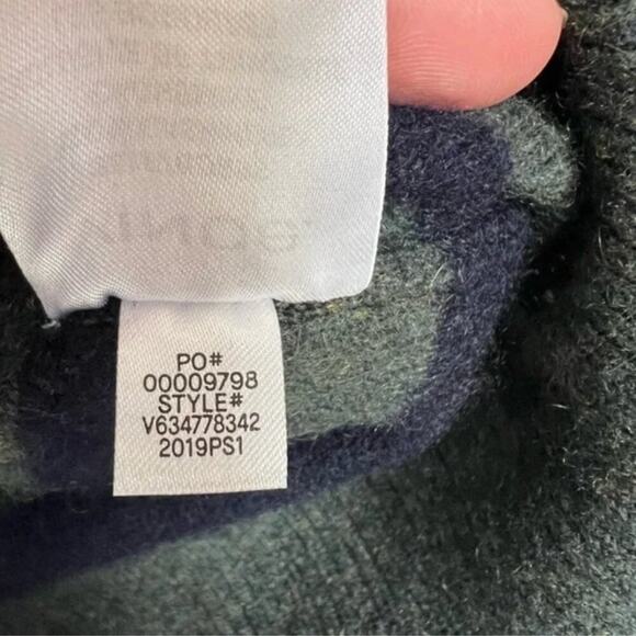 Vince Breton Stripe Turtleneck Cashmere Sweater In Heather Moss/ Coastal - Picture 8 of 12